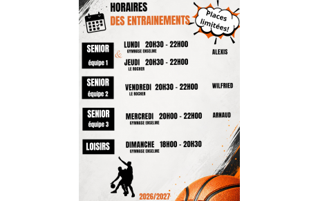Entrainements saison 2026/2027